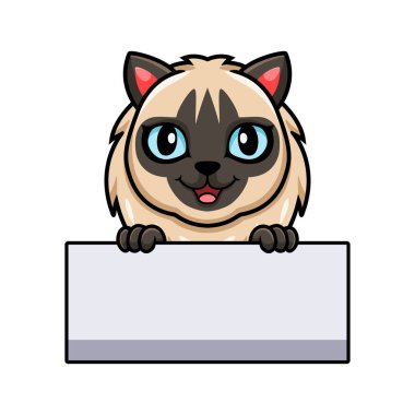 Boş tabela tutan şirin balerin kedi çizgi filminin vektör illüstrasyonu