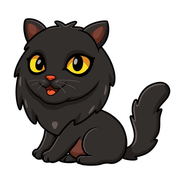 Ilustración Vectorial Lindo Negro Gato Persa Dibujos Animados Sentado — Vector de stock