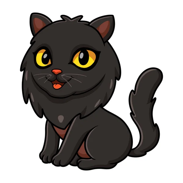 Ilustración Vectorial Lindo Negro Gato Persa Dibujos Animados Sentado — Vector de stock