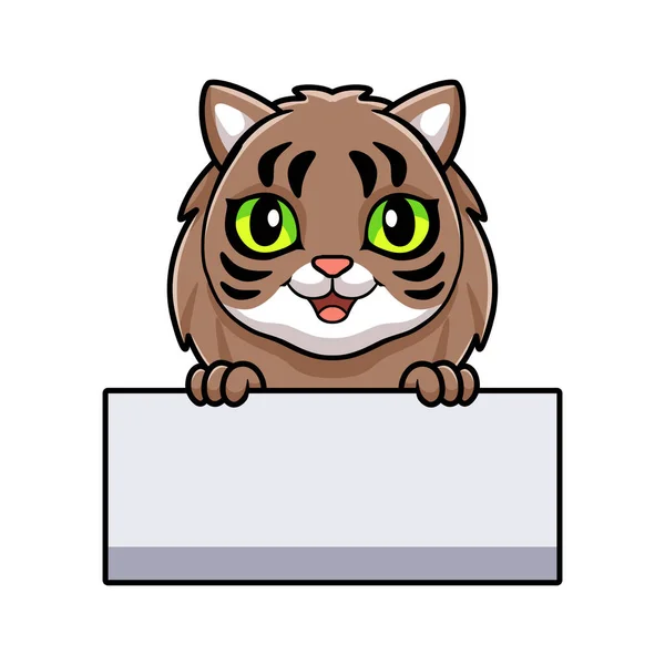 Vector Illustration Cute Siberian Cat Cartoon Holding Blank Sign — Stock Vector