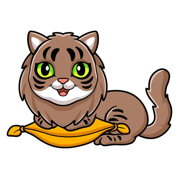 Vector Illustratie Van Leuke Siberische Kat Cartoon Het Kussen — Stockvector
