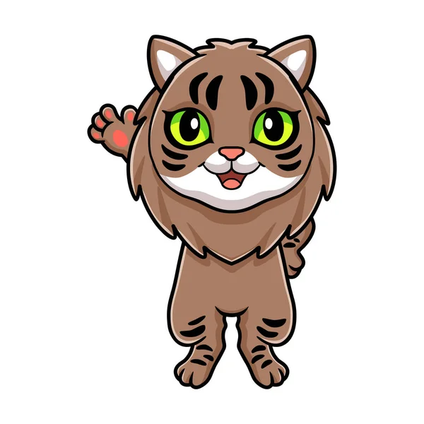 Vector Illustratie Van Schattige Siberische Kat Cartoon Zwaaien Hand — Stockvector