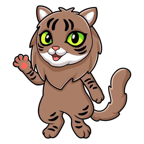 Wektor Ilustracja Cute Syberyjski Kot Kreskówka Macha Ręką — Wektor stockowy