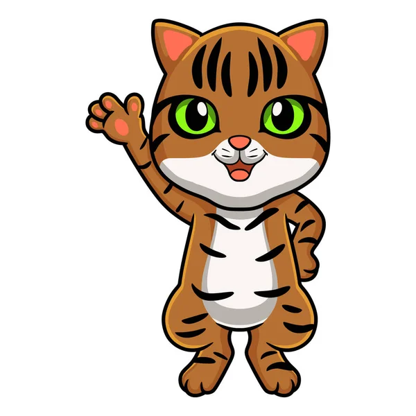 Wektor Ilustracja Cute Bengal Kot Kreskówka Macha Ręką — Wektor stockowy