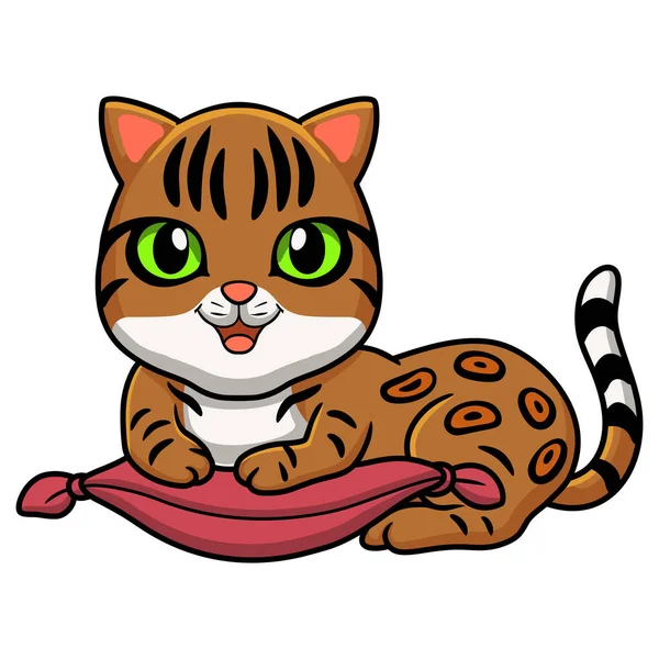 Διάνυσμα Εικονογράφηση Του Χαριτωμένο Bengal Γάτα Κινουμένων Σχεδίων Στο Μαξιλάρι — Διανυσματικό Αρχείο