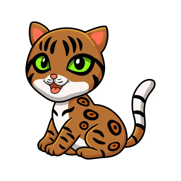 Vector Illustration Cute Bengal Cat Cartoon Sitting — Stock Vector