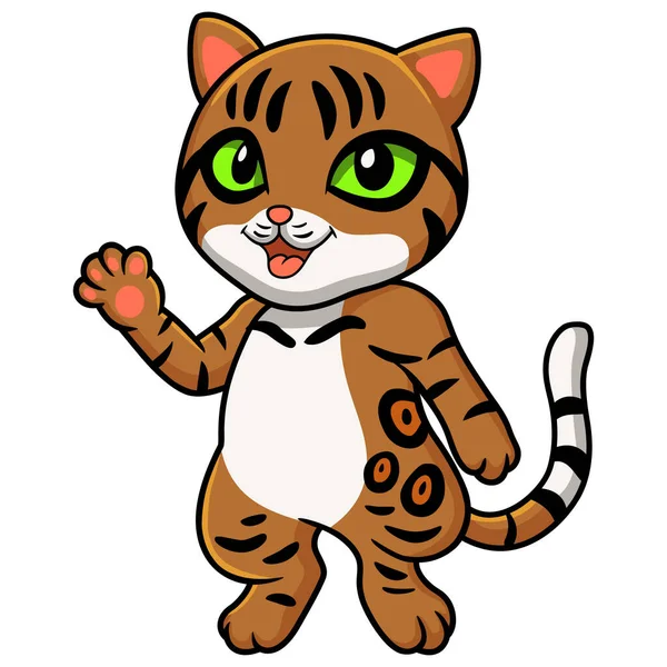 Vector Illustration Cute Bengal Cat Cartoon Waving Hand — Stock Vector