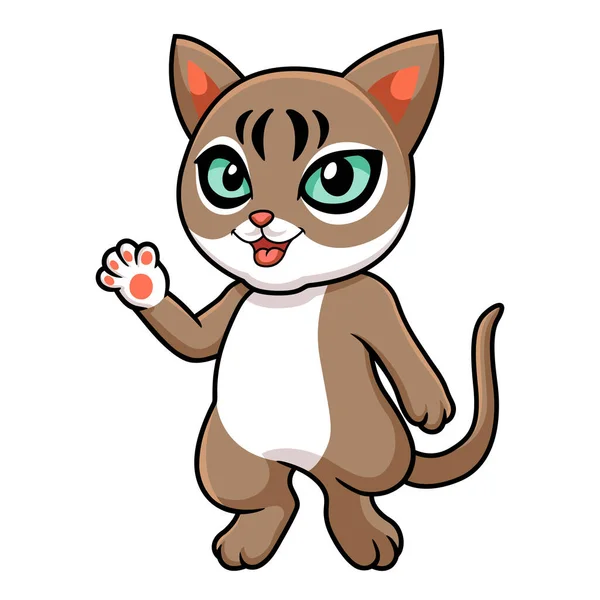 Wektor Ilustracja Cute Singapura Kot Kreskówka Macha Ręką — Wektor stockowy