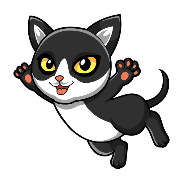 かわいい黒煙猫漫画のベクトルイラスト飛んで — ストックベクタ
