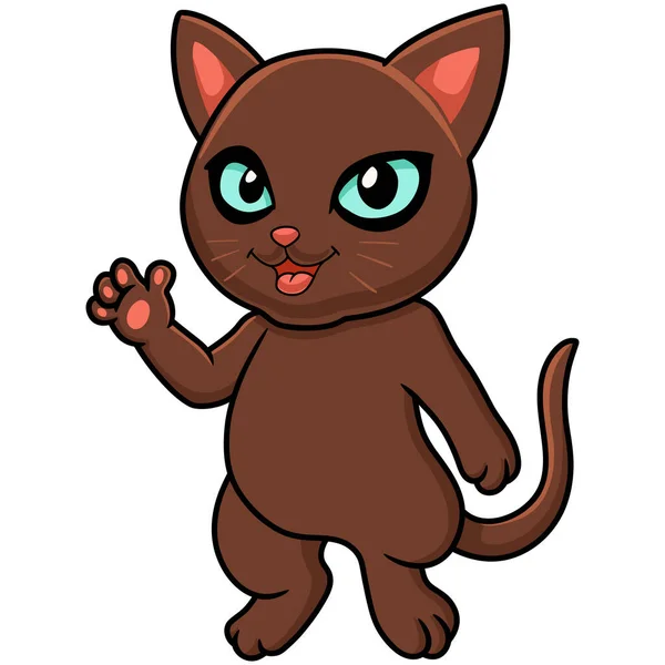 갈색의 아바나 Cute Havana 고양이 손흔들기 — 스톡 벡터