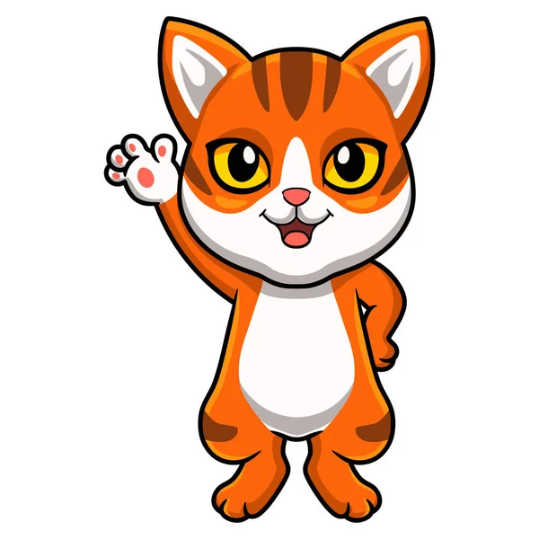 Vector Illustratie Van Schattig Oranje Tabby Kat Cartoon Zwaaien Hand — Stockvector