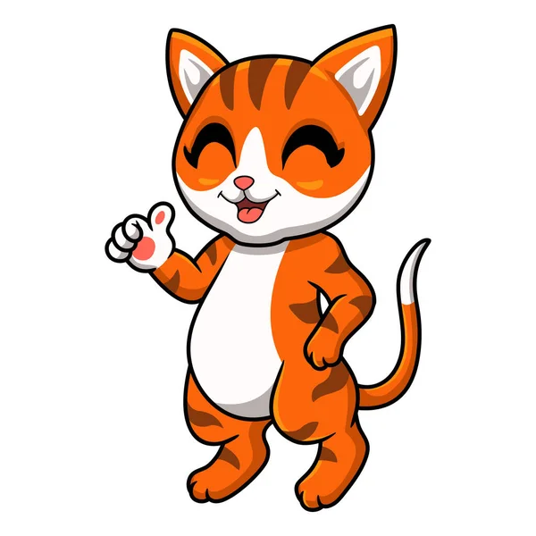 Vector Illustratie Van Schattig Oranje Tabby Kat Cartoon Geven Duimen — Stockvector