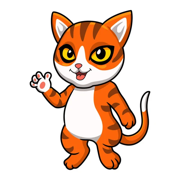Vector Illustration Cute Orange Tabby Cat Cartoon Waving Hand — Stock Vector
