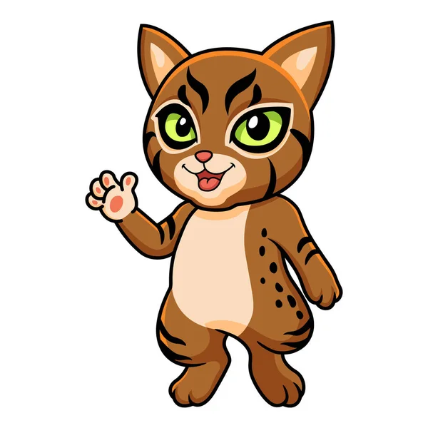 Vector Illustration Cute Pixie Bob Cat Cartoon Waving Hand — Stock Vector
