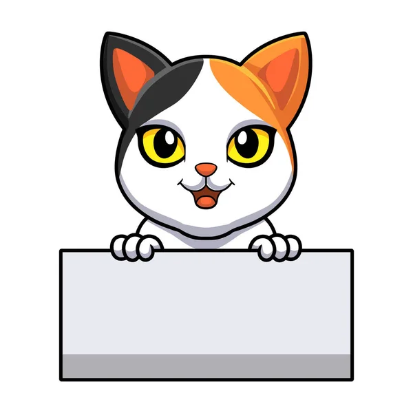 Illustration Vectorielle Mignon Chat Bobtail Japonais Dessin Animé Tenant Signe — Image vectorielle