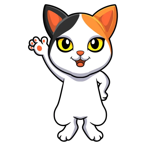 Vector Illustratie Van Schattig Japans Bobtail Kat Cartoon Zwaaien Hand — Stockvector