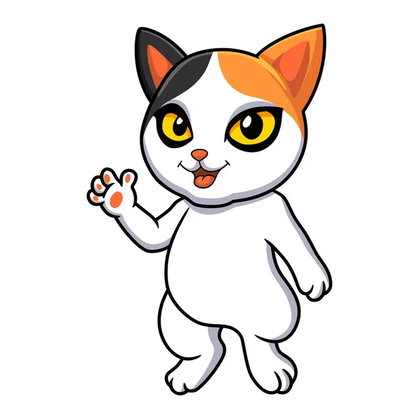 Vector Ilustración Lindo Japonés Bobtail Gato Dibujos Animados Agitando Mano — Vector de stock