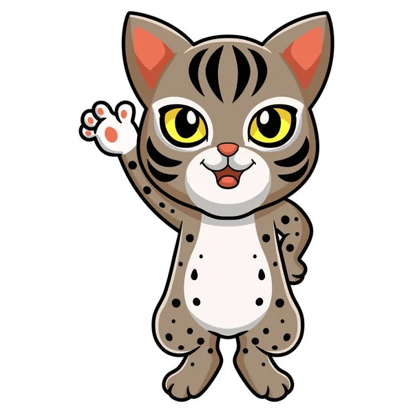 Schattig Ocicat Kat Cartoon Zwaaien Hand — Stockvector