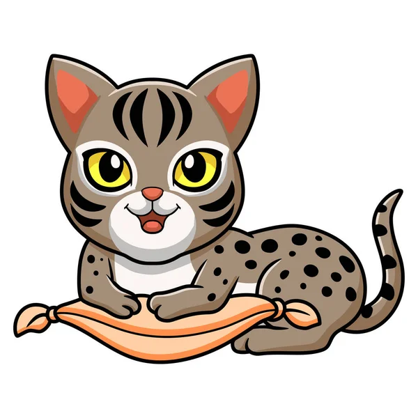 Векторная Иллюстрация Милой Карикатуры Кошку Оцикат Подушке — стоковый вектор