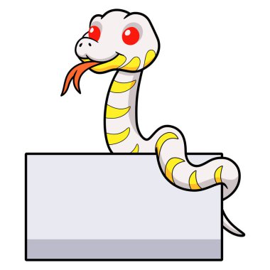 Vector illustration of Cute albino mangrove snake cartoon with blank sign