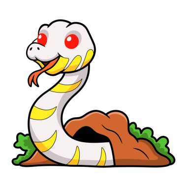 Vector illustration of Cute albino mangrove snake cartoon out from hole