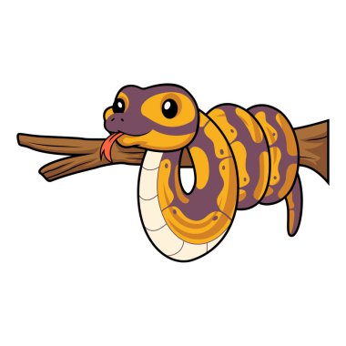 Vector illustration of Cute banana ball python snake cartoon on tree branch
