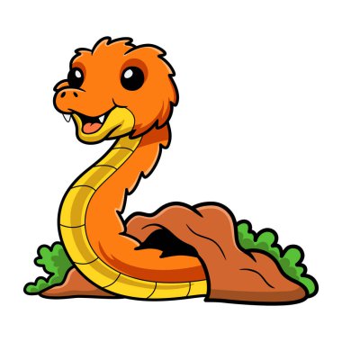 Vector illustration of Cute orange spiny bush viper cartoon out from hole