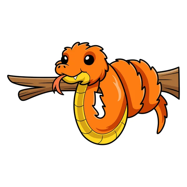 Vector Illustration Cute Orange Spiny Bush Viper Cartoon Tree Branch — Archivo Imágenes Vectoriales