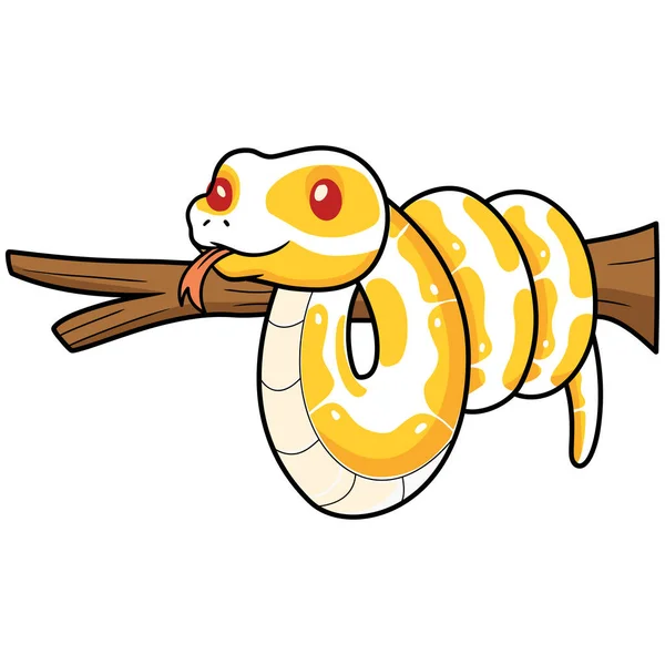 Ilustração Vetorial Bonito Albino Bola Python Cobra Desenhos Animados Ramo —  Vetores de Stock