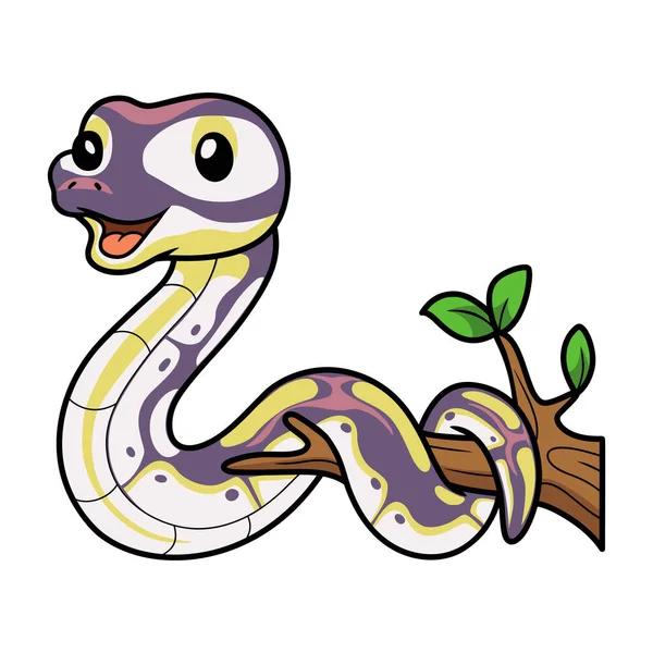 Vector Illustration Cute Banana Pastel Ball Python Cartoon Tree Branch — Stock Vector