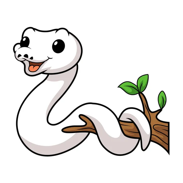 木の枝にかわいい白い子守唄のヘビ漫画のベクトルイラスト — ストックベクタ