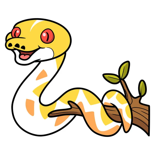 Ilustração Vetorial Bonito Amelanistic Reticulado Python Desenhos Animados Árvore Ramo — Vetor de Stock