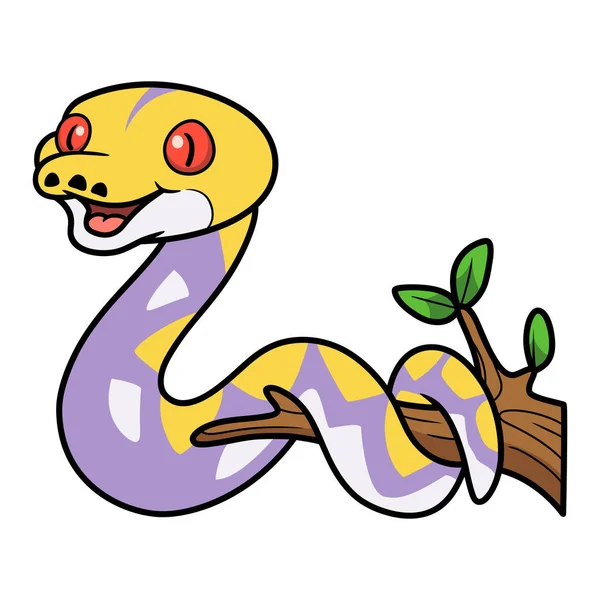 Vektorová Ilustrace Roztomilého Levandulového Kresleného Pythonu Větvi Stromu — Stockový vektor