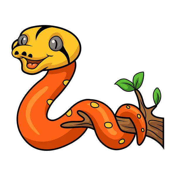 Vector Illustration Cute Albino Golden Child Reticulated Python Cartoon Tree — Stock Vector
