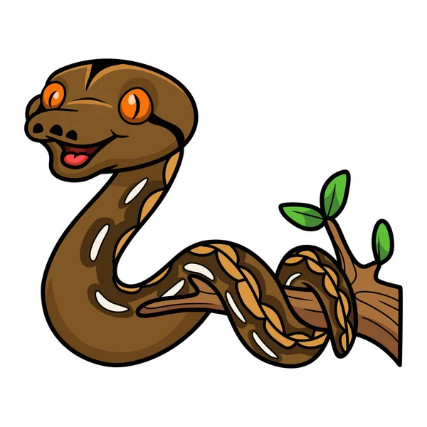 Ilustração Vetorial Desenho Animado Bonito Tigre Reticulatus Python Ramo Árvore —  Vetores de Stock