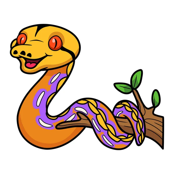 Vector Illustration Cute Purple Albino Tiger Reticulated Python Cartoon Tree — Stock Vector