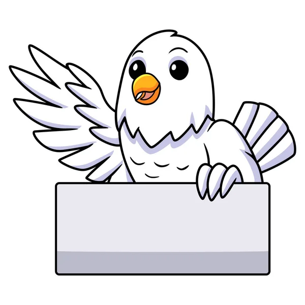 Wektor Ilustracja Cute Biała Miłość Ptak Kreskówka Gospodarstwa Pusty Znak — Wektor stockowy