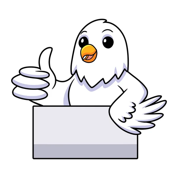 Illustrazione Vettoriale Carino Bianco Amore Uccello Cartone Animato Dando Pollice — Vettoriale Stock