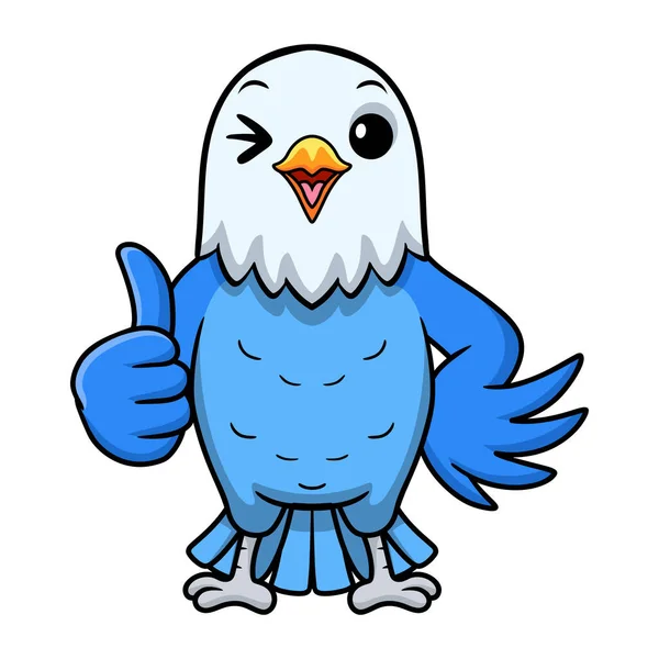 Векторная Иллюстрация Милой Голубой Любви Птицы Мультфильм Давая Большой Палец — стоковый вектор
