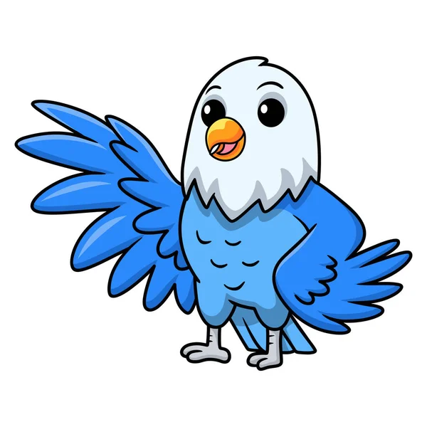 かわいい青い愛鳥の漫画手を振ってのベクトルイラスト — ストックベクタ