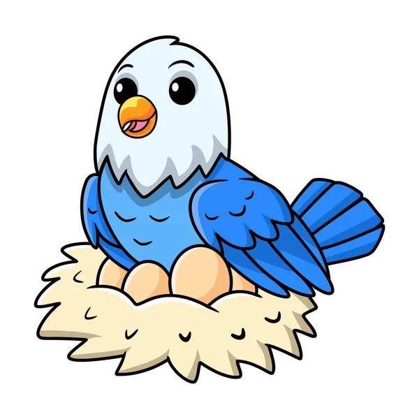 Векторна Ілюстрація Милий Синій Коханий Птах Мультфільм Яйцями Гнізді — стоковий вектор