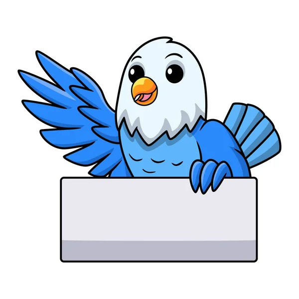 Vector Illustratie Van Schattige Blauwe Liefde Vogel Cartoon Houden Blanco — Stockvector
