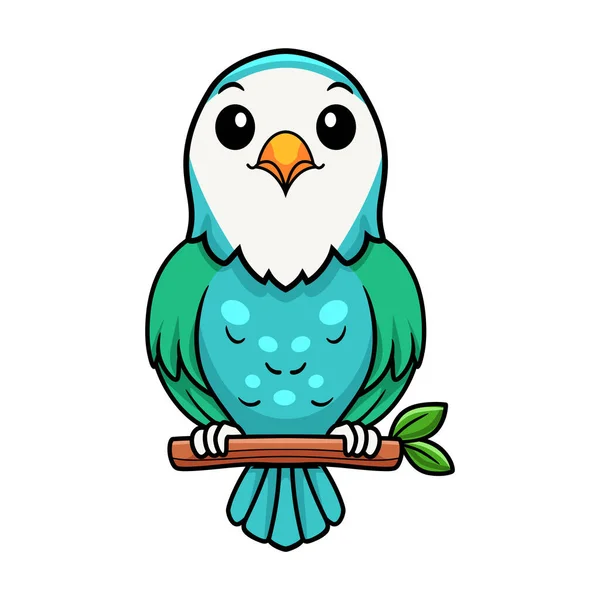 木の枝にかわいい青ターコイズ鳥の漫画のベクトルイラスト — ストックベクタ