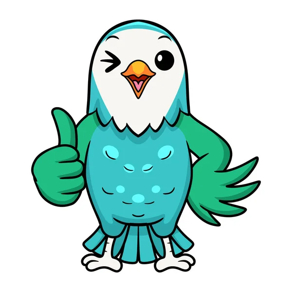 Ilustração Vetorial Bonito Azul Turquesa Pássaro Desenho Animado Dando Polegar — Vetor de Stock