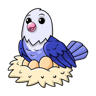 Şirin menekşe aşk kuşunun yuvasında yumurtaları olan temsili çizimi.