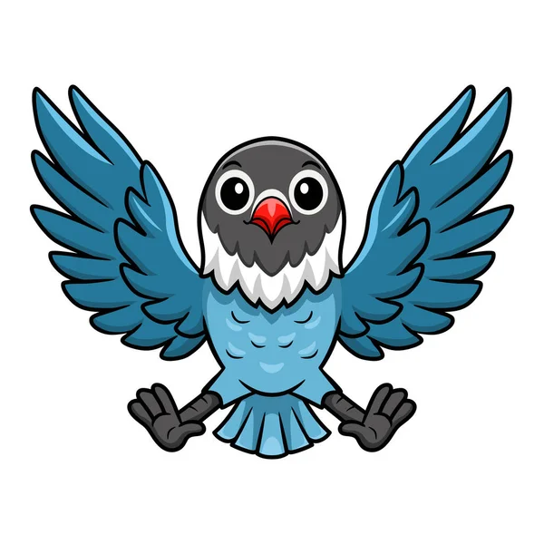 Vetor Ilustração Bonito Slaty Azul Amor Pássaro Desenho Animado Voando — Vetor de Stock