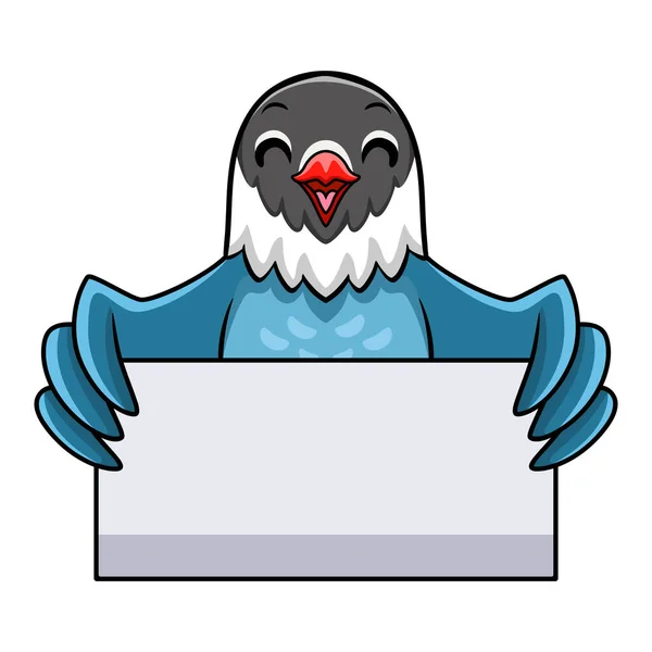 Vektorová Ilustrace Roztomilé Břidlice Modrá Láska Pták Kreslený Drží Prázdný — Stockový vektor