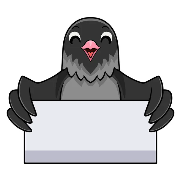 Vektorová Ilustrace Roztomilého Fialového Šedého Maskovaného Kresleného Ptáka Držícího Prázdný — Stockový vektor