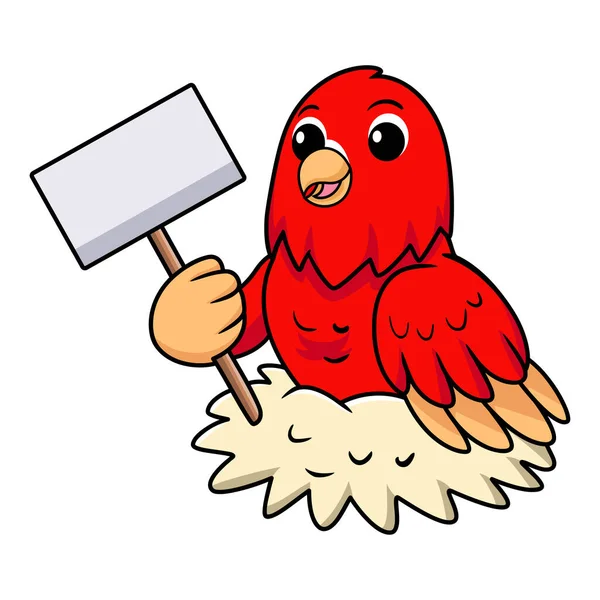 Wektor Ilustracja Cute Czerwony Suffusion Lovebird Kreskówki Gospodarstwa Pusty Znak — Wektor stockowy