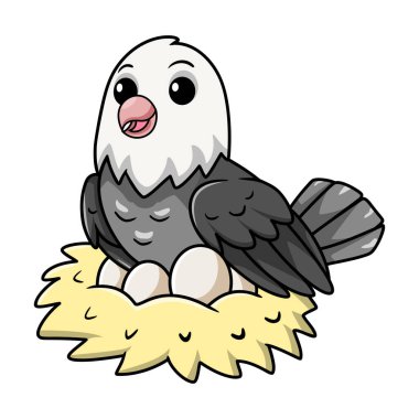 Şirin Roseicollis Opaline 'in vektör çizimi. Yuvasında yumurtaları olan aşk kuşu çizgi filmi.